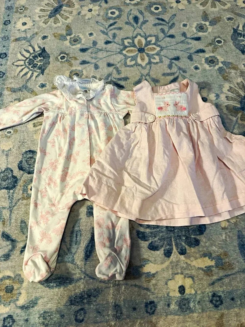 Edgehill Collection Smocked Embroidered Dress & Footed One-Piece 0-3M